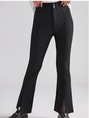 Anthropologie Flared Pant High Rise Black Slit-Front Ponte Knit Sze 0 Maeve NWOT